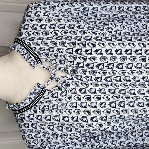 TALBOTS Blue White Birdcage Print Top Size MP - Picture 2 of 11